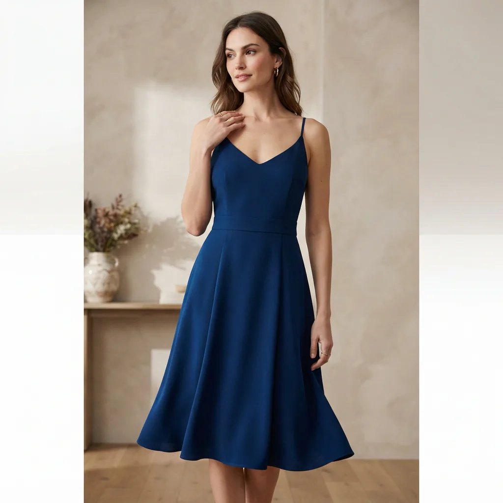 A elegant Wilfred cocktail dress in a deep jewel tone, shown on a model in a studio setting.
